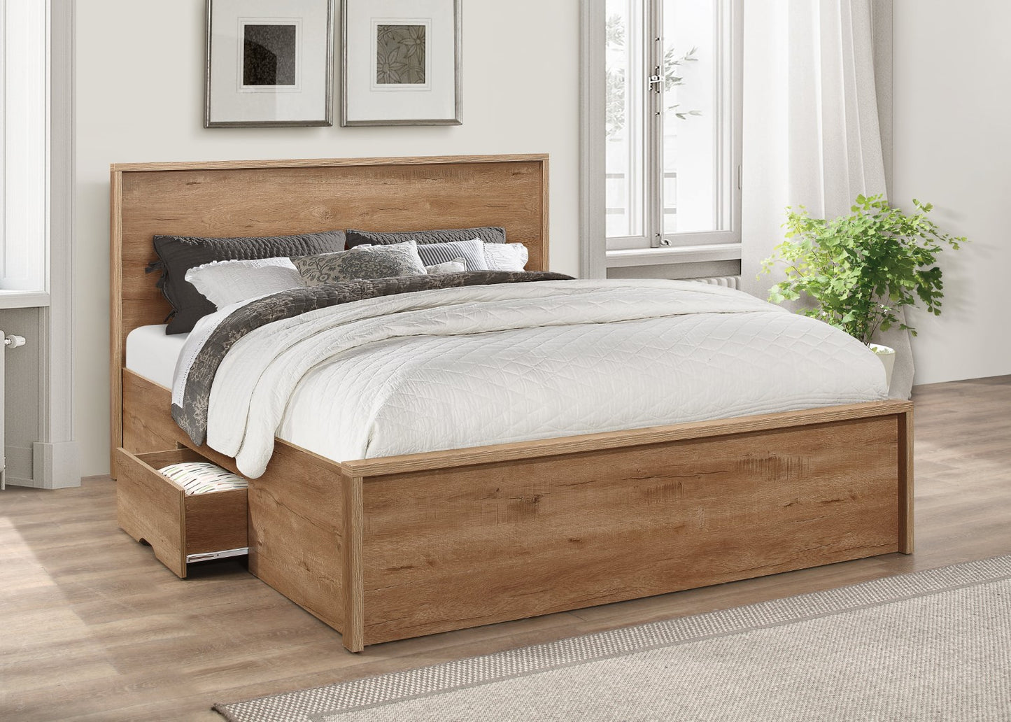 Birlea Stockwell 4ft Small Double Rustic Oak Wooden Bed Frame with Drawers