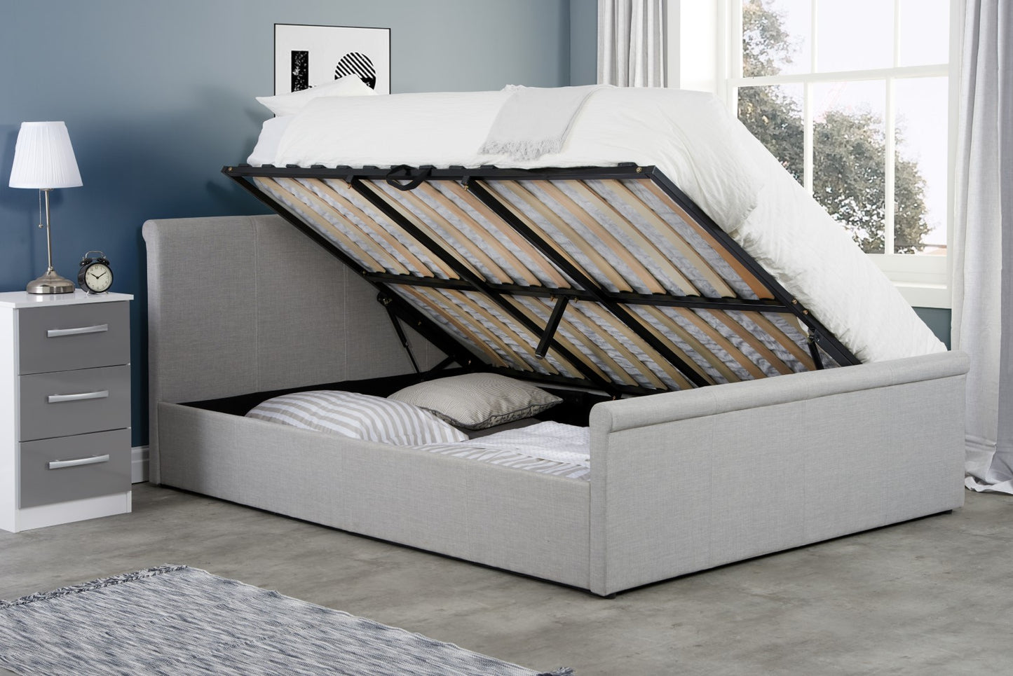 Birlea Stratus 4ft Small Double Grey Fabric Ottoman Bed Frame