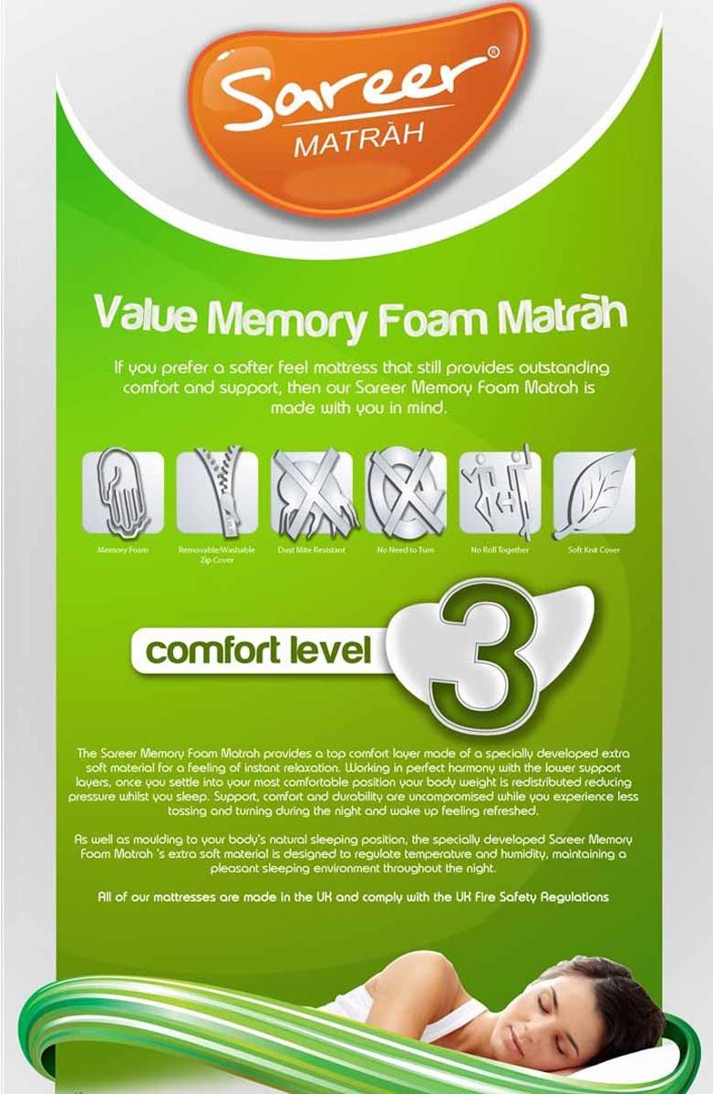 Sareer Matrah 2ft6 Small Single Value Pack Memory Foam Mattress