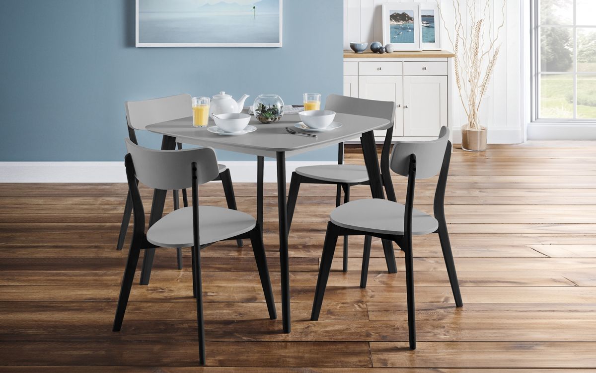 Set Casa Square Dining Table Grey & 4 Grey Chairs