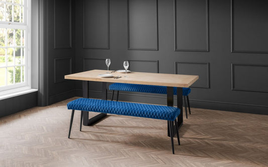 Set Of Berwick Table & 2 Luxe Low Benches Blue