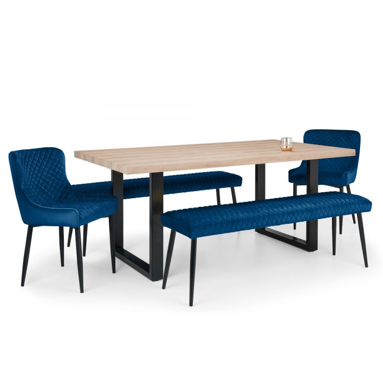 Set Of Berwick Table & 2 Luxe Low Blue & 2 Luxe Blue Chairs