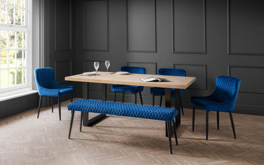 Set Of Berwick Table & Luxe Low Blue & 4 Luxe Blue Chairs