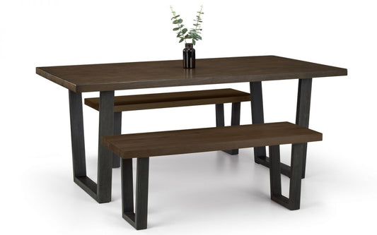 Set Of Brooklyn Dark Oak Table & 2 Benches