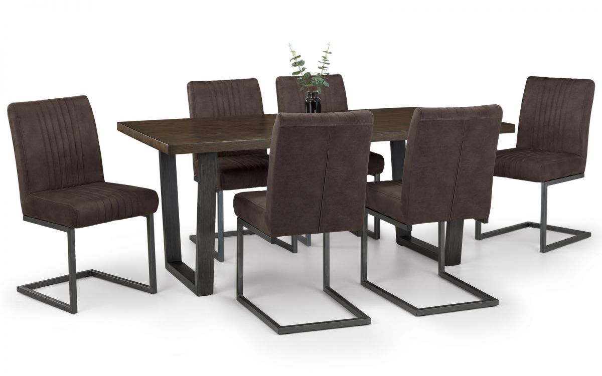 Set Of Brooklyn Dark Oak Table & 6 Charcoal Chairs