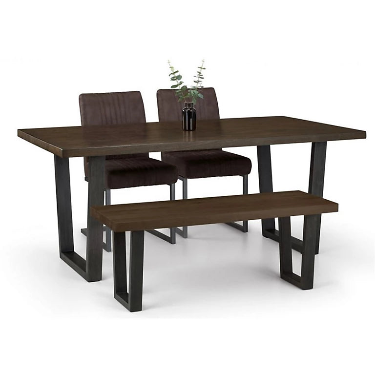 Set Of Brooklyn Dark Oak Table & Bench & 2 Charcoal Chairs