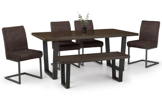 Set Of Brooklyn Dark Oak Table & Bench & 4 Charcoal Chairs