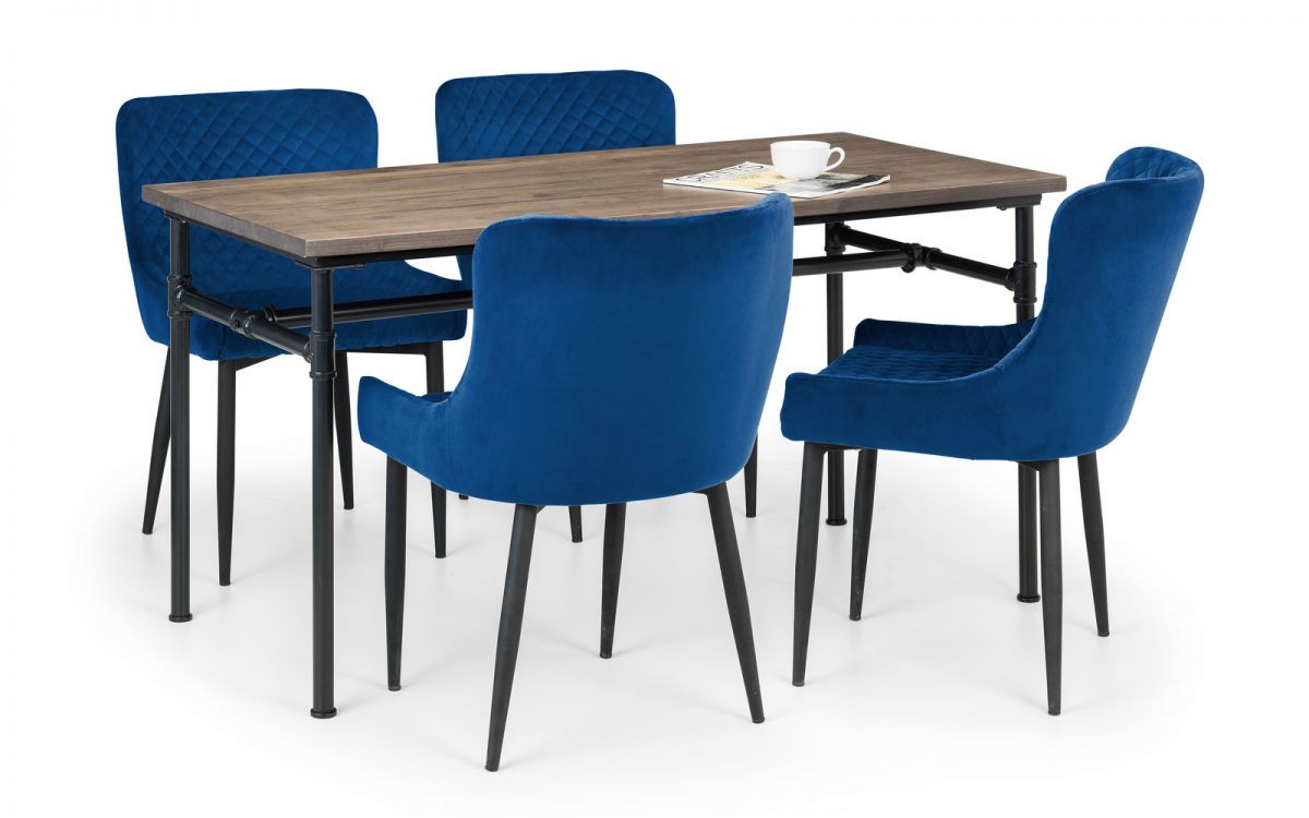 Set Of Carnegie Table & 4 Luxe Blue Chairs