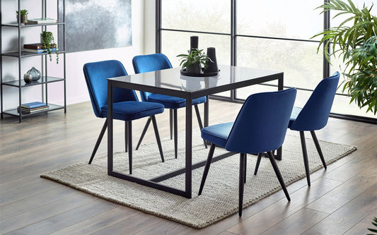 Set Of Chicago Dining Table & 4 Burgess Blue Chairs