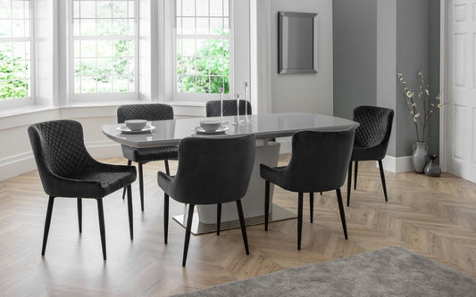 Set Of Como High Gloss Grey Table & 6 Grey Luxe Chairs