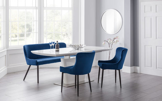 Set Of Como Table & 2 Luxe Blue Chairs & Luxe High Bench