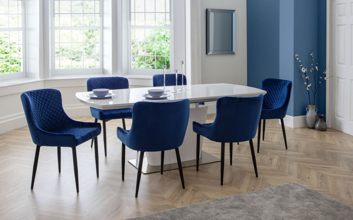 Set Of Como Table & 6 Luxe Blue Chairs