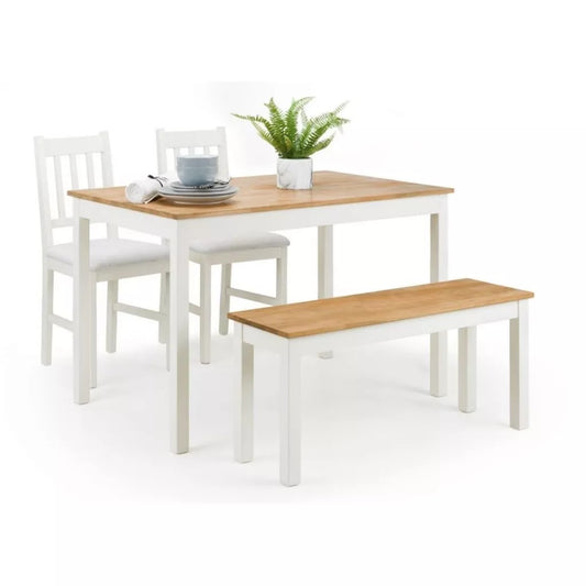 Set Of Coxmoor Ivory & Oak Dining Table & Bench & 2 Chairs