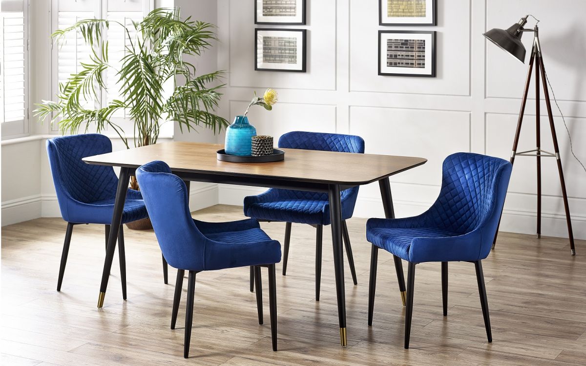 Set Of Findlay Rectangular Table & 4 Luxe Blue Chairs