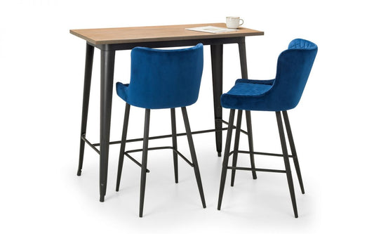 Set Of Grafton Bar Table & 2 Luxe Blue Stools