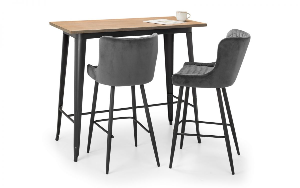 Set Of Grafton Bar Table & 2 Luxe Grey Stools