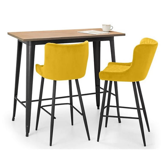 Set Of Grafton Bar Table & 2 Luxe Mustard Stools