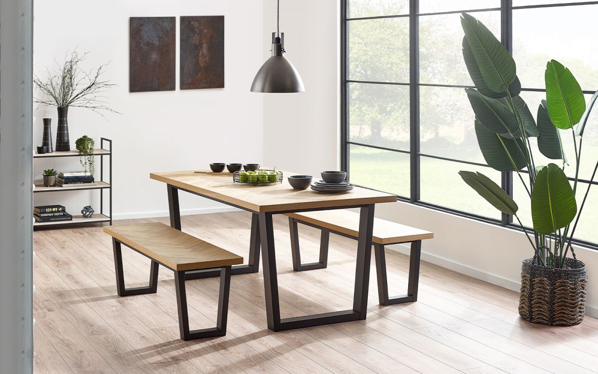 Set Of Hilton Dining Table & 2 Hilton Benches