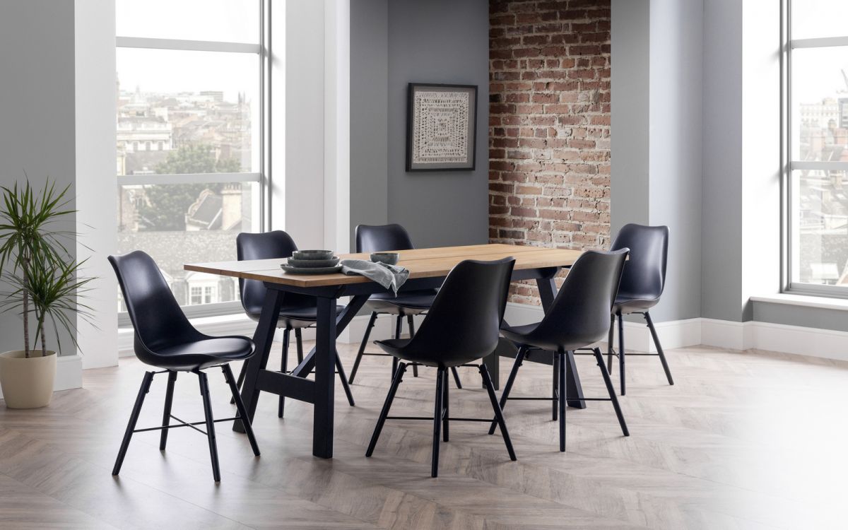 Set Of Hockley Table & 6 Kari Black Chairs