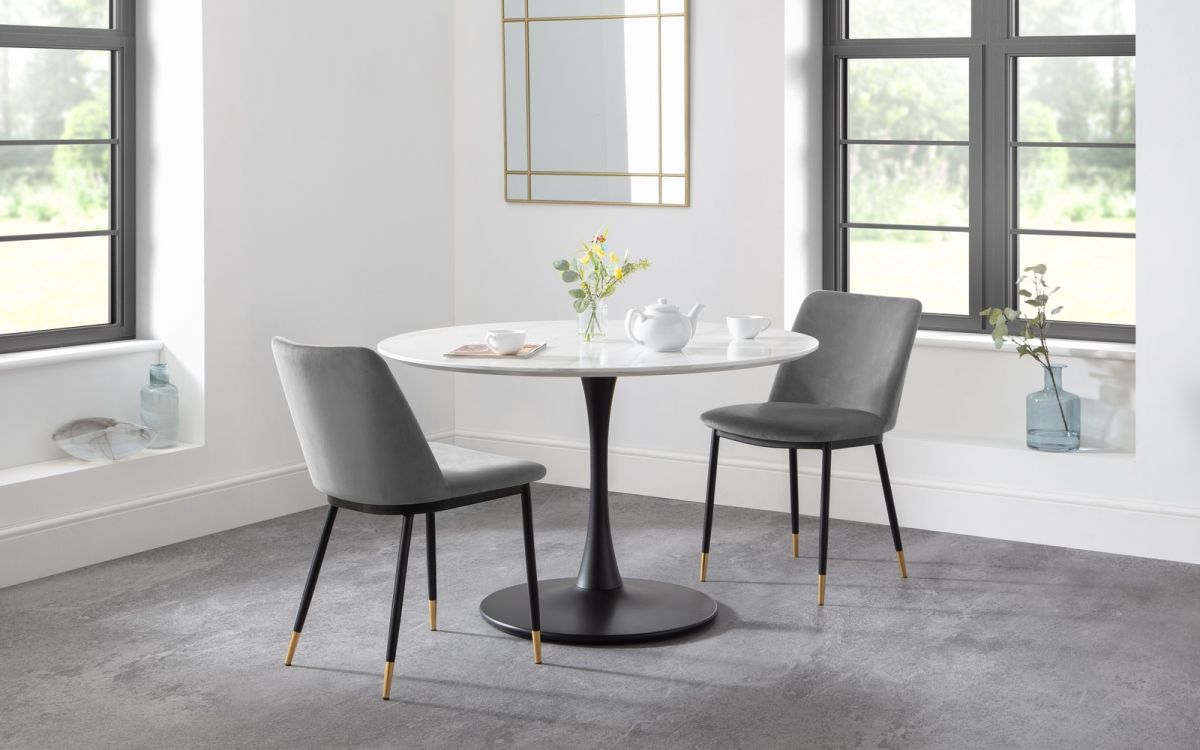 Set Of Holland Round Table & 2 Delaunay Grey Chairs