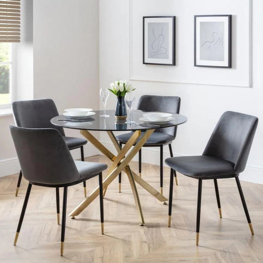 Set Of Montero Round Table & 4 Delaunay Grey Chairs