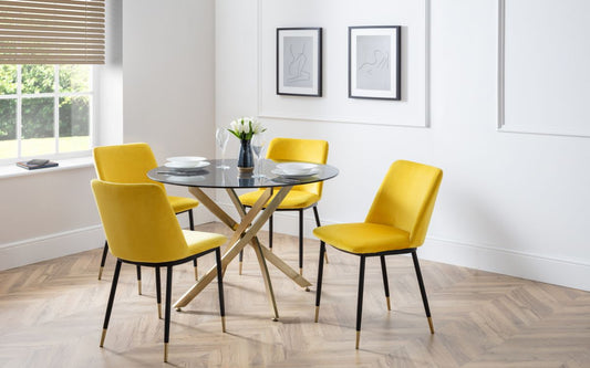 Set Of Montero Round Table & 4 Delaunay Mustard Chairs