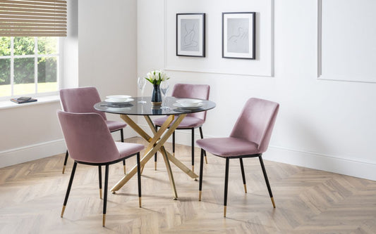 Set Of Montero Round Table & 4 Delaunay Pink Chairs