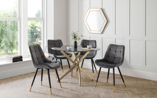 Set Of Montero Round Table & 4 Hadid Grey Chairs