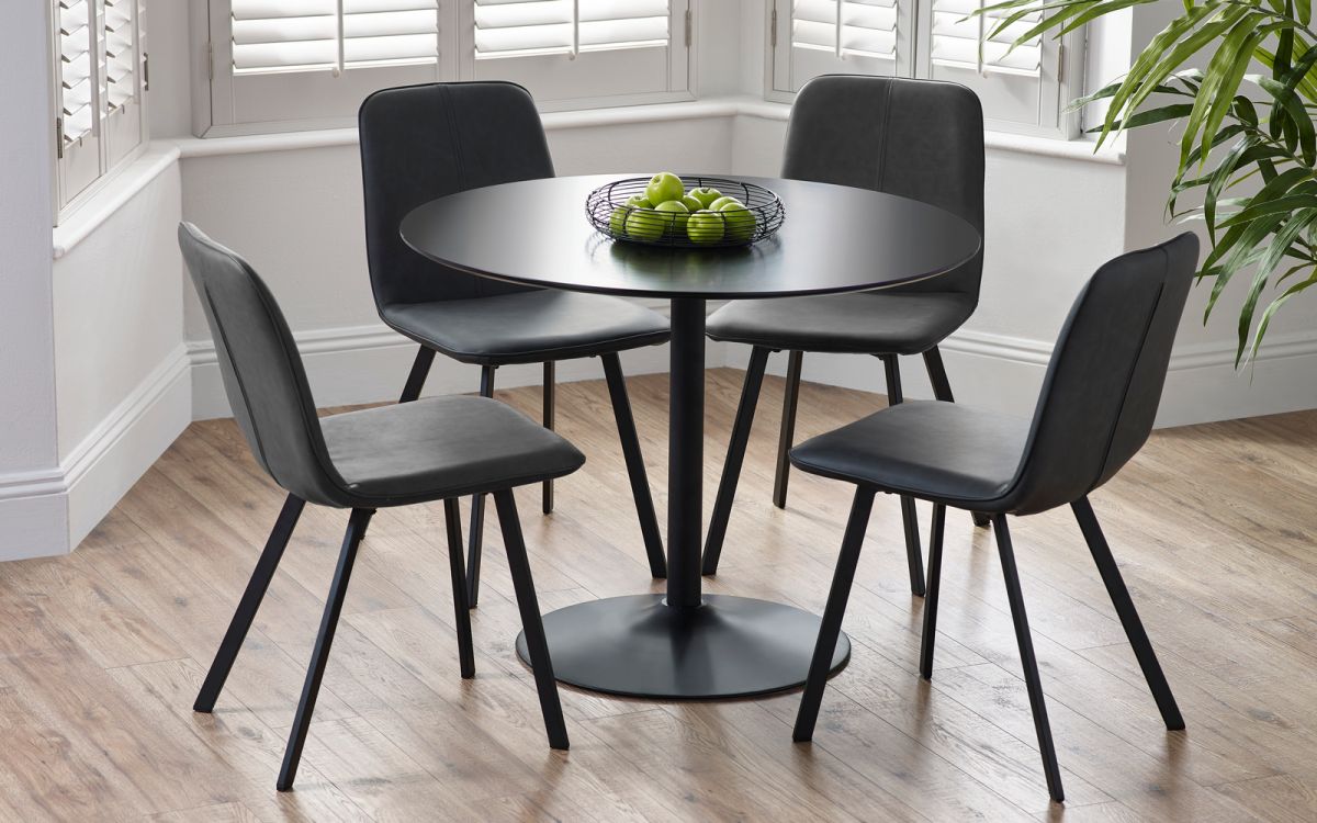 Set Of Nero 100Cm Round Table & 4 Goya Antique Black Chairs