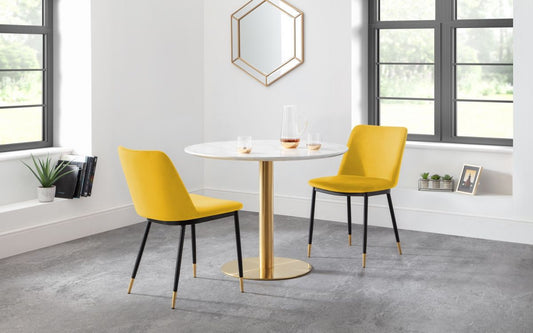 Set Of Palermo Round Table & 2 Delaunay Mustard Chairs