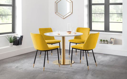 Set Of Palermo Round Table & 4 Delaunay Mustard Chairs