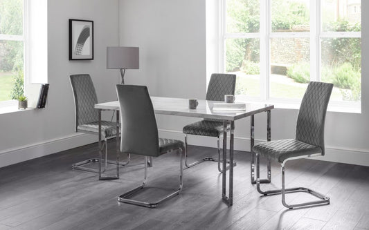 Set Of Positano Table And 4 Calabria Velvet Grey Chairs