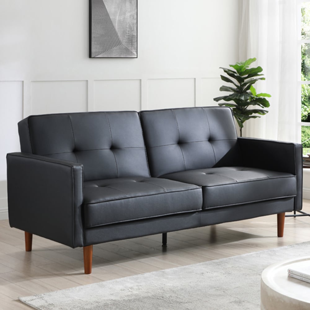 Shankar Slumber Leather Effect Black 3 Seater SofaBed. Free UK Delivery.