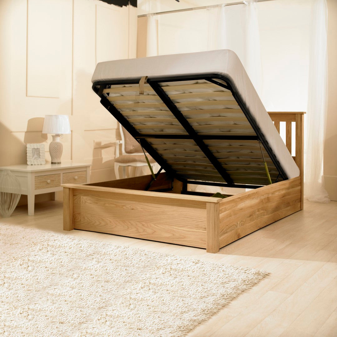 Solid oak ottoman bed king size 