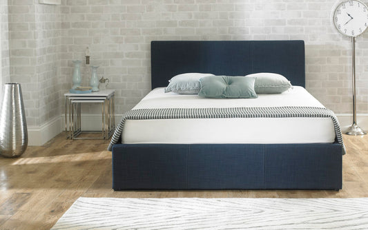 Emporia Stirling 4ft6 Double Blue Linen Fabric Ottoman Bed