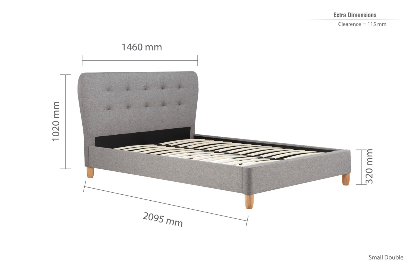 Birlea Stockholm 4ft Small Double Fabric Grey Bed Frame