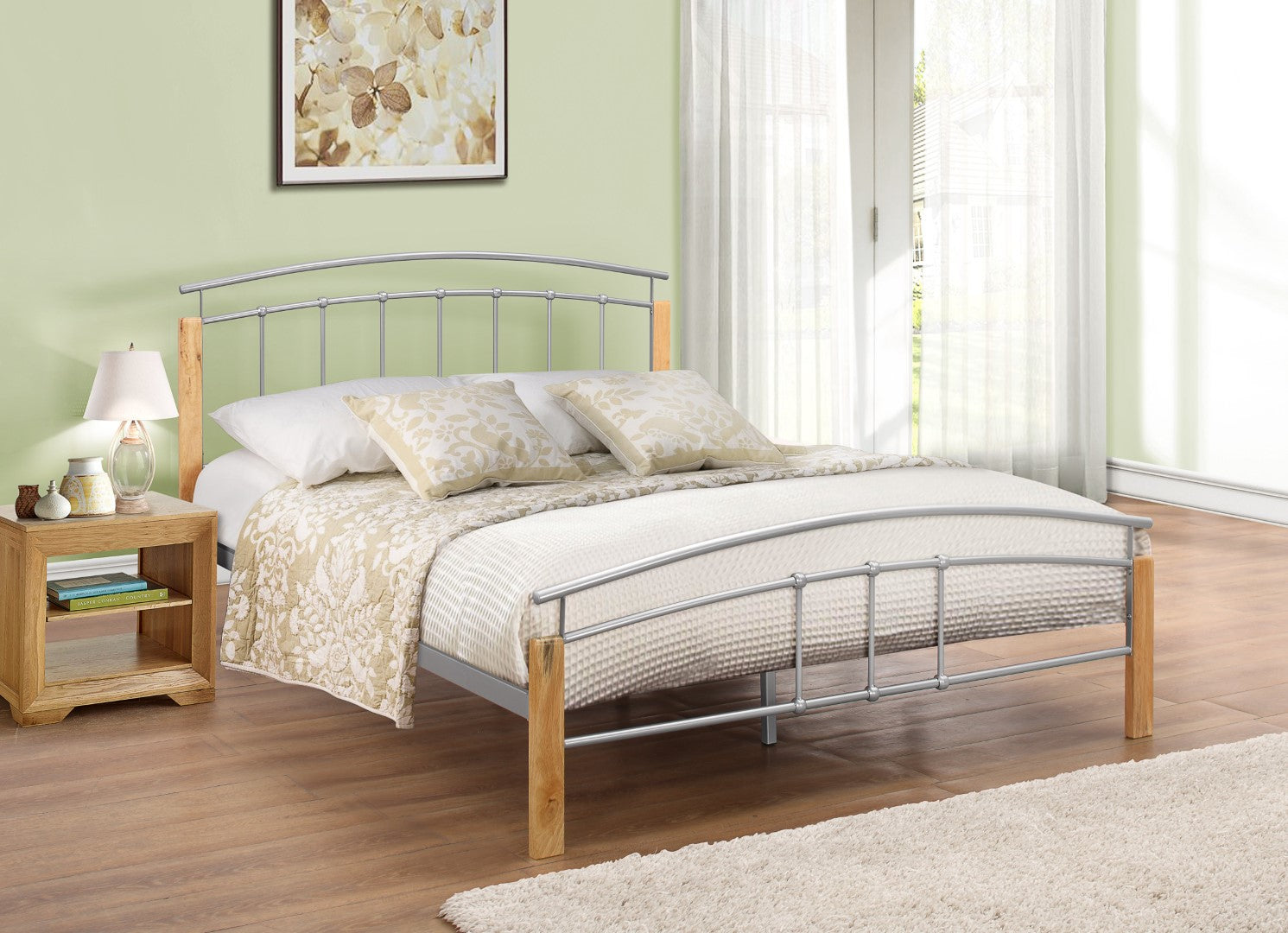 Birlea Tetras 5ft Kingsize Beech & Silver Metal Bed Frame