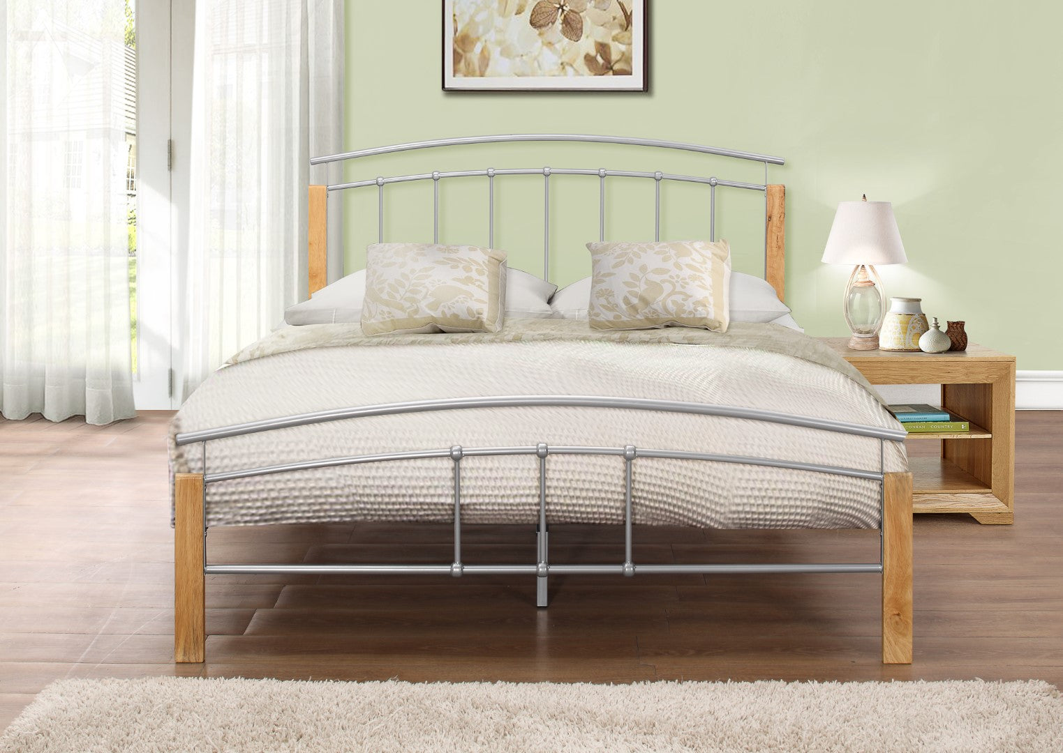 Birlea Tetras 5ft Kingsize Beech & Silver Metal Bed Frame