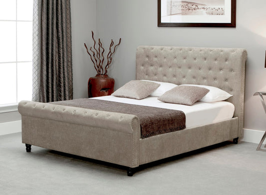 Emporia Oxford 4ft6 Double Stone Chenille Fabric Ottoman Bed