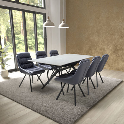 Shankar Timor Grey Marble Effect 180cm Extending Dining Table with 6 Arnhem Midnight Blue Dining Set Media 1 of 2