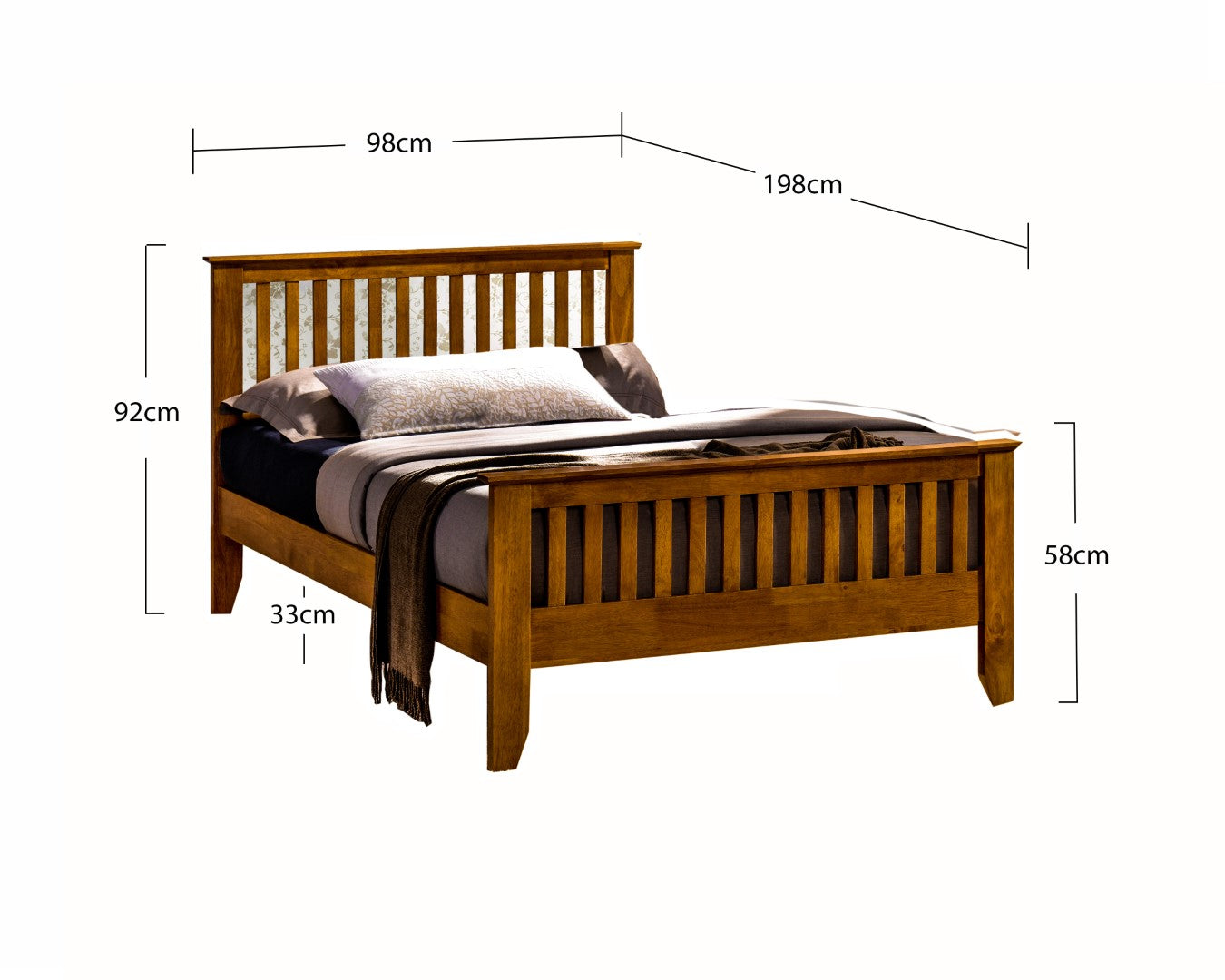 Time Living Turin 3ft Single Honey Oak Wood Bed Frame