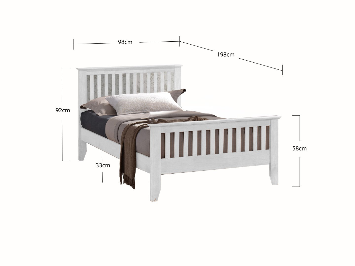 Time Living Turin 3ft Single White Wood Bed Frame