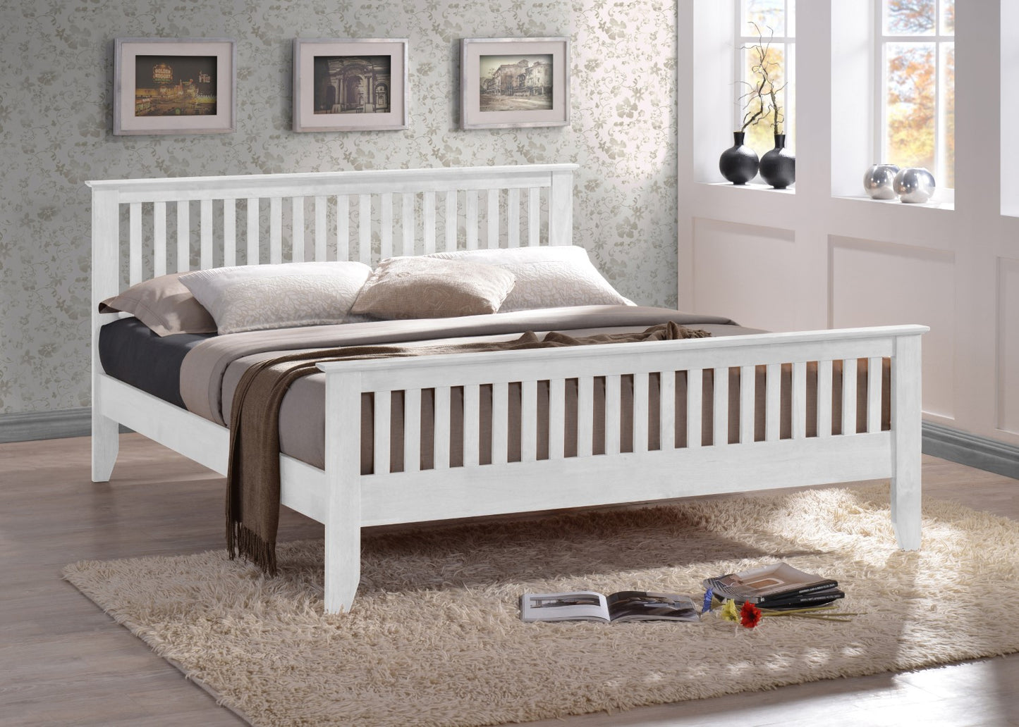 Time Living Turin 5ft Kingsize White Wood Bed Frame