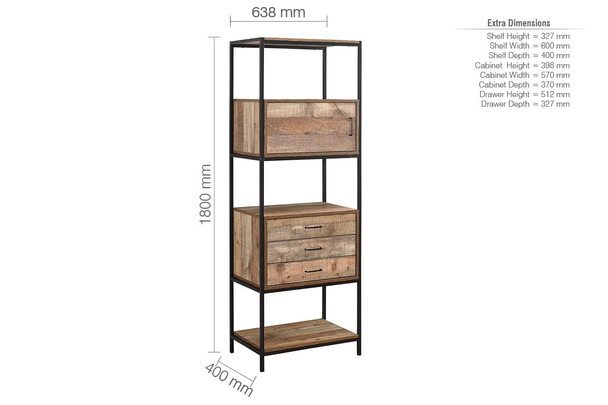 Birlea Urban Brown 3 Drawer Shelving Unit