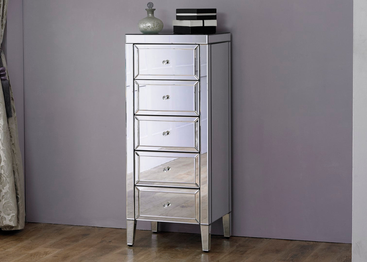 Birlea Valencia Glass 5 Drawer Narrow Chest