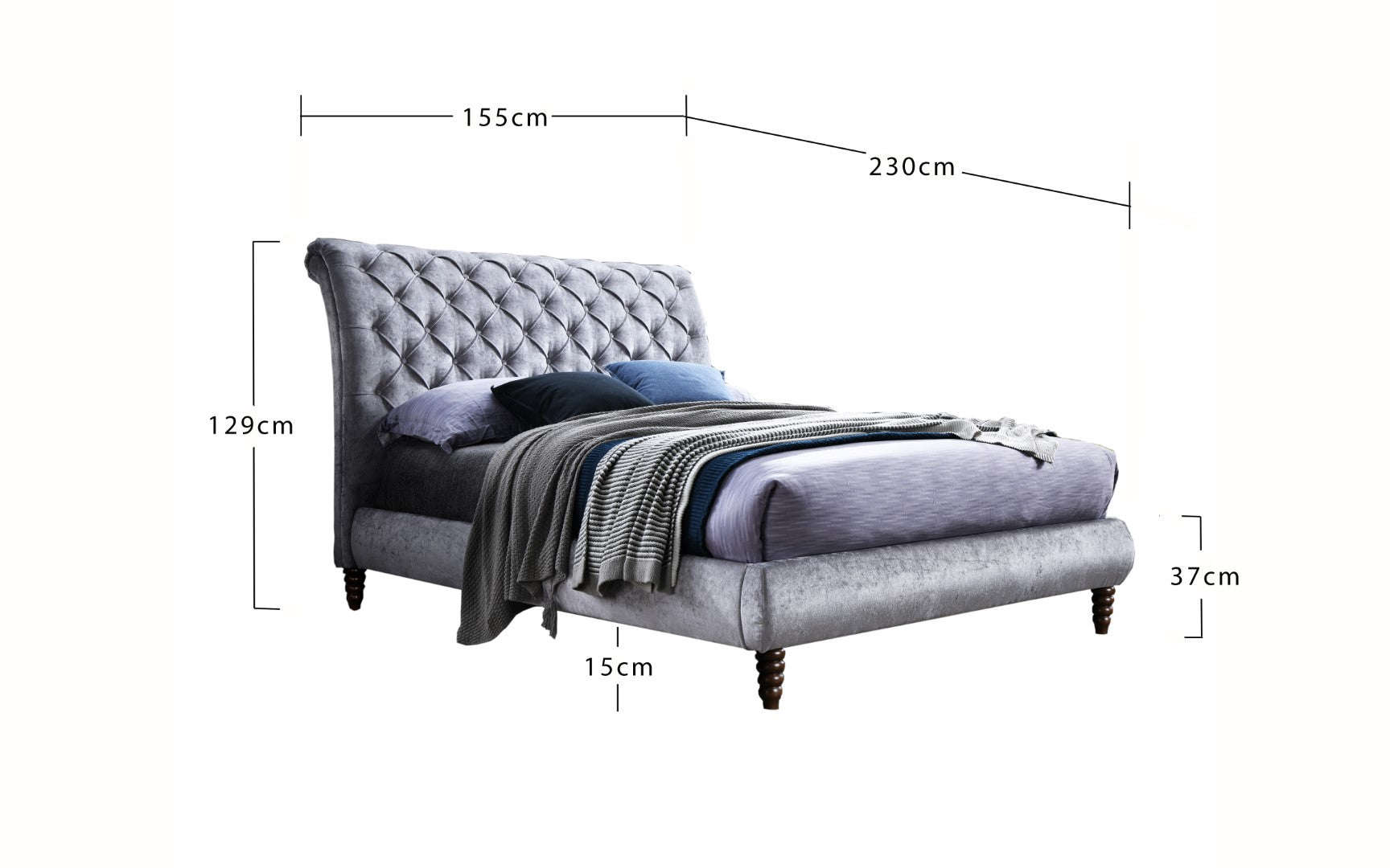 Time Living Venice 4ft6 Double Grey Fabric Bed Frame