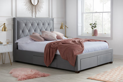 Birlea Woodbury 4ft6 Double Grey Fabric Bed Frame with Drawers