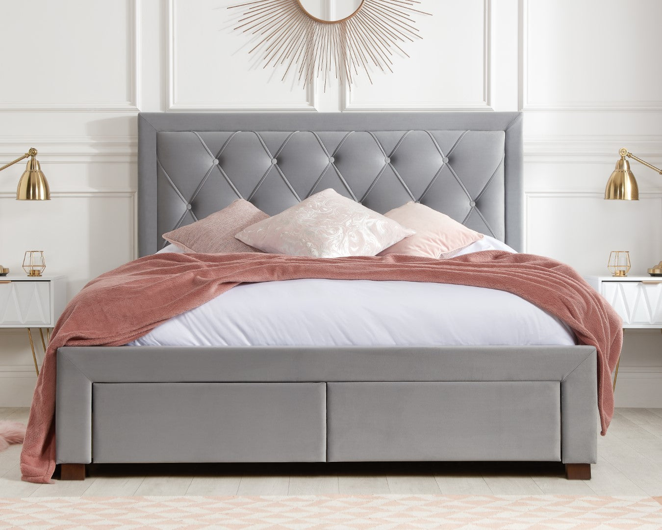 Birlea Woodbury 4ft6 Double Grey Fabric Bed Frame with Drawers