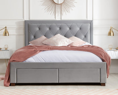 Birlea Woodbury 5ft Kingsize Grey Fabric Bed Frame with Drawers