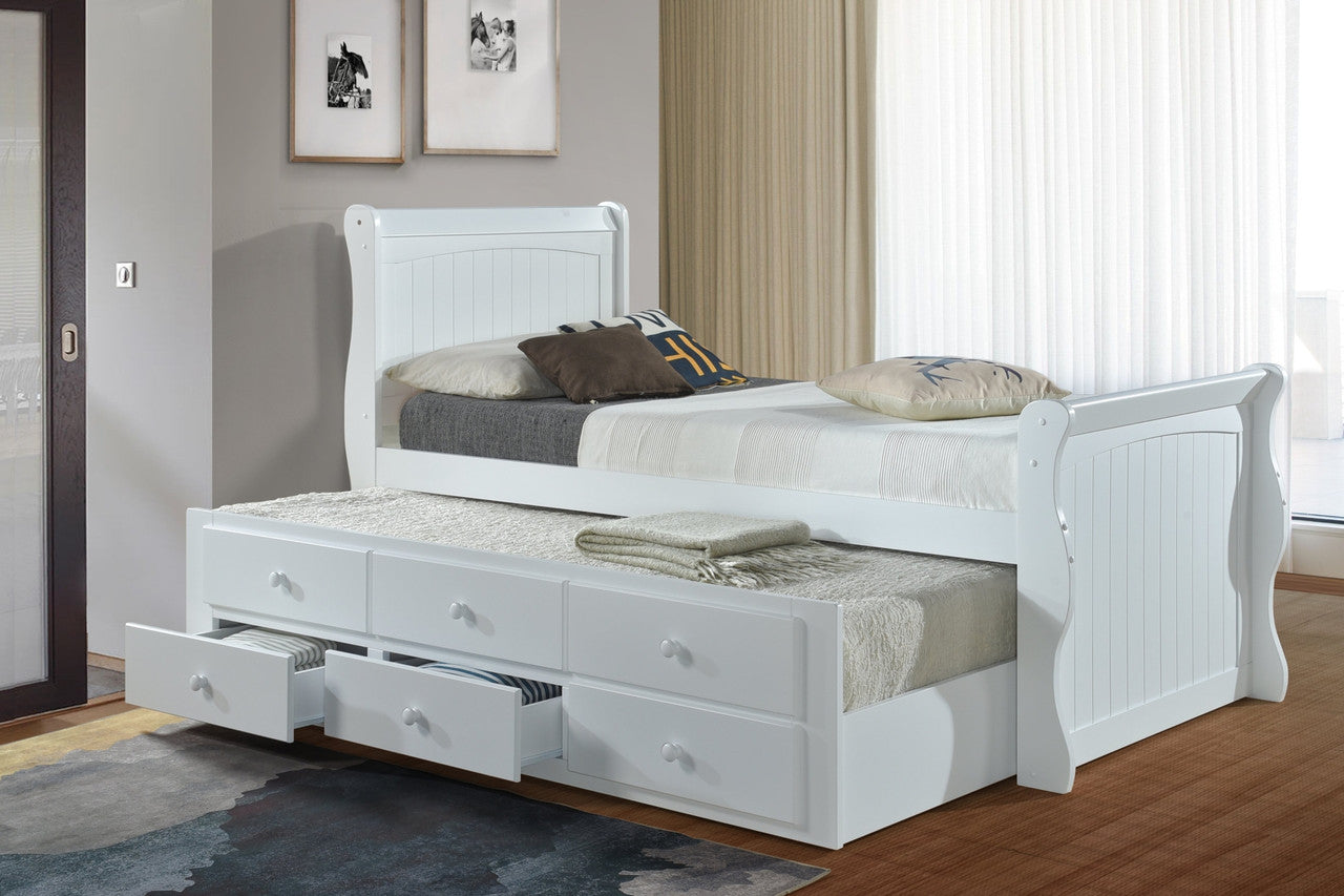 White Captain Bed Frame with Built-In Storage.FREE UK Delivery